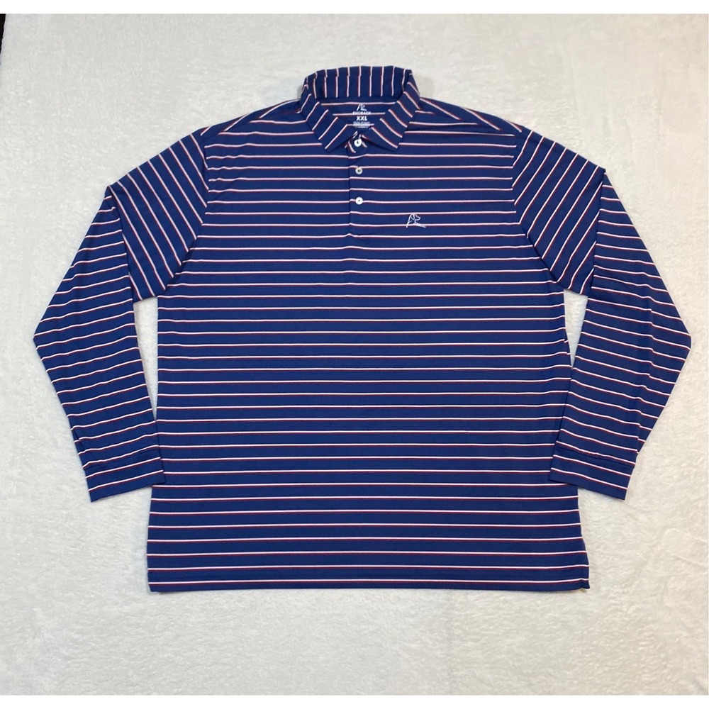 Rhoback Mens XXL Long Sleeve Performance Golf Polo Shirt Blue Red White Striped